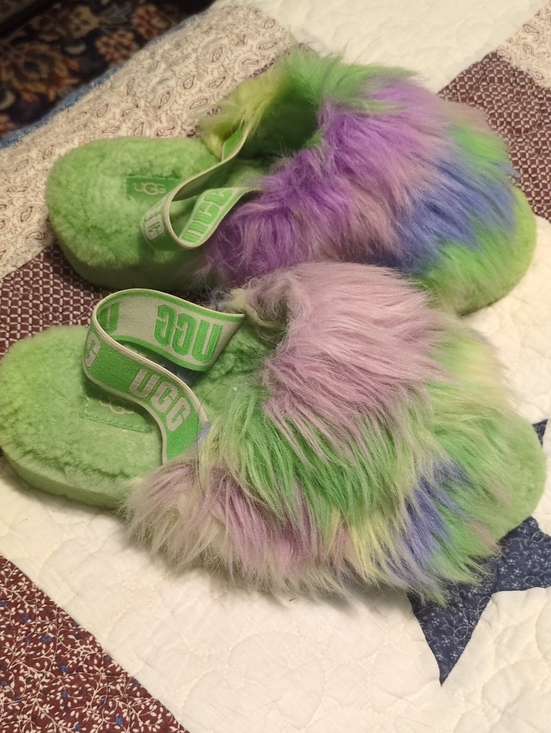 UGG Other - UGG Green Multi-Color Fluff Slide Sandals
